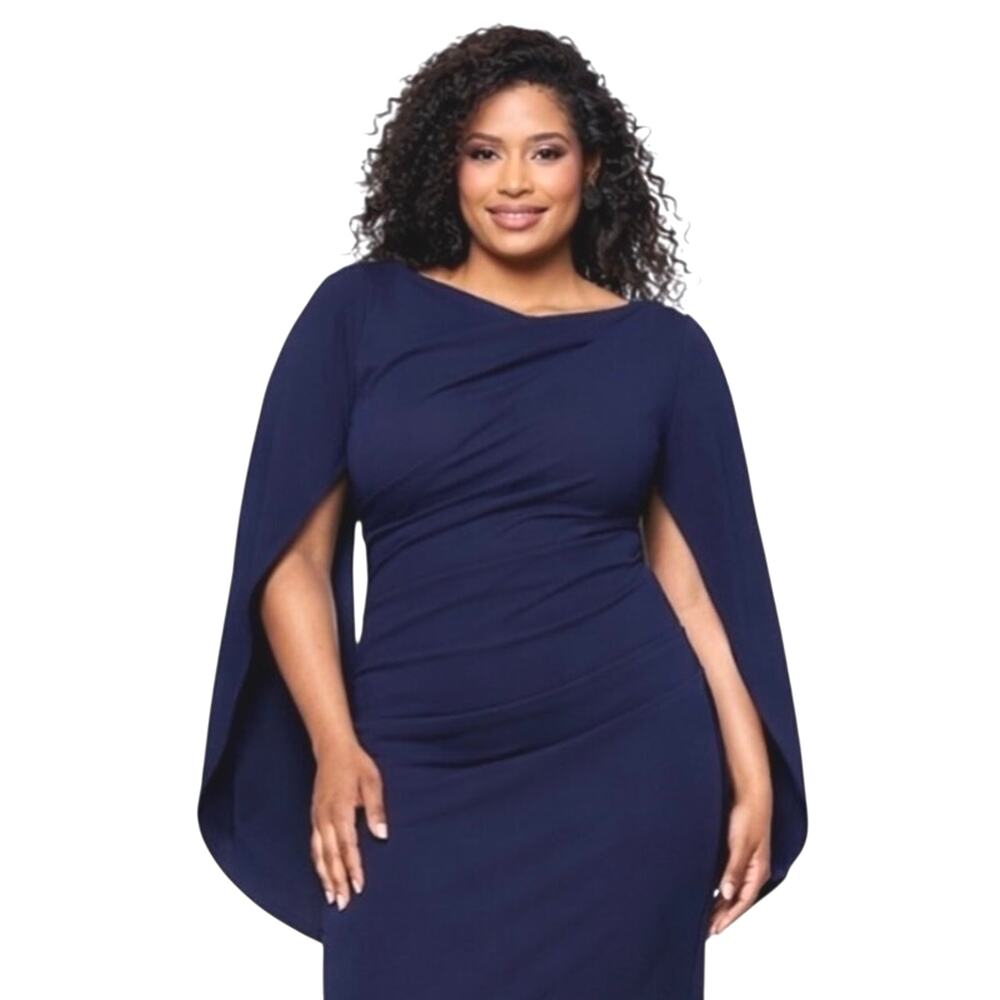 Betsy & Adam Navy Cape Sleeve Cocktail Dress 22W NWT Elegant Evening Wedding Gue